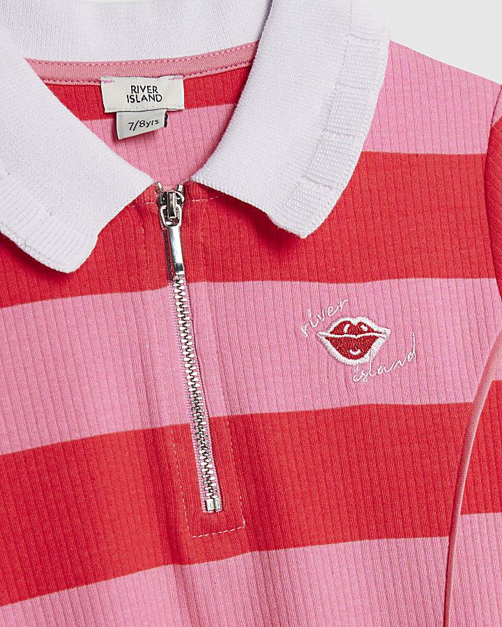 River Island Girls Pink Stripe Polo Dress