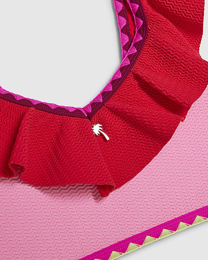 River Island Girls Pink Textured Frill Bikini Set