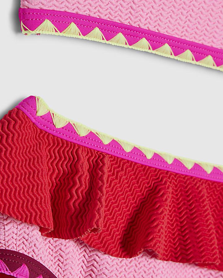 river island Girls Pink Textured Frill Bikini Set