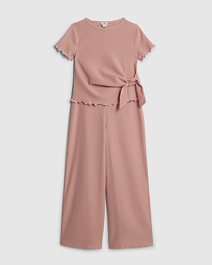 River Island Girls Pink Textured Knot T-Shirt Set