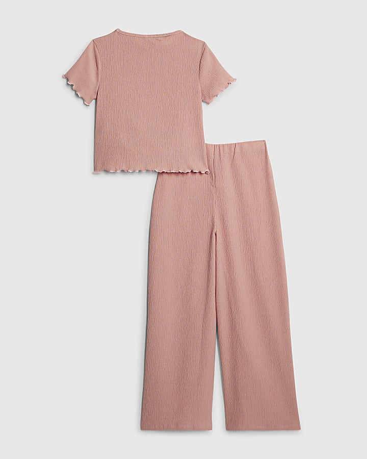 River Island Girls Pink Textured Knot T-Shirt Set