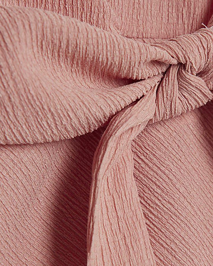 River Island Girls Pink Textured Knot T-Shirt Set