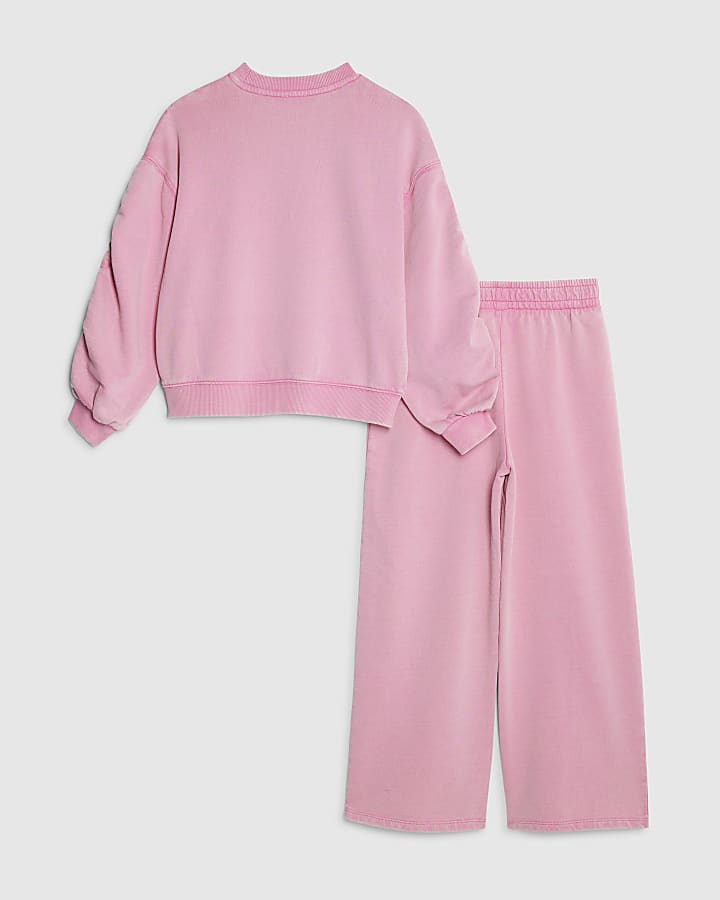 River Island Girls Pink Washed Lips Sweatshirt Set