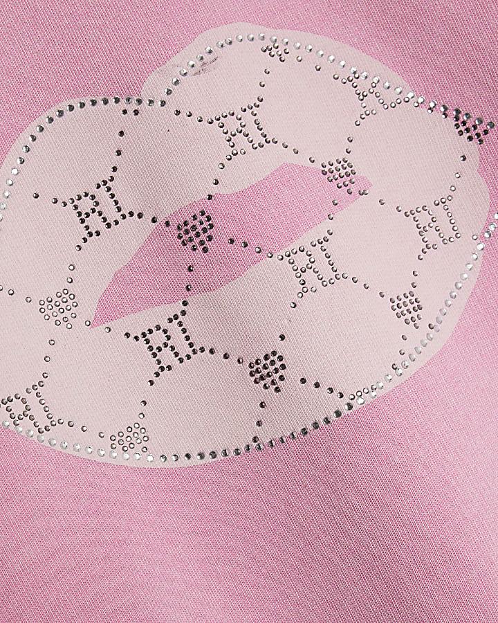 River Island Girls Pink Washed Lips Sweatshirt Set