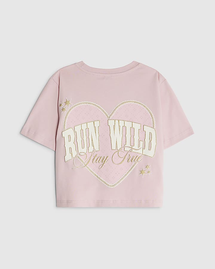 River Island Girls Pink Wild Heart Run T-Shirt
