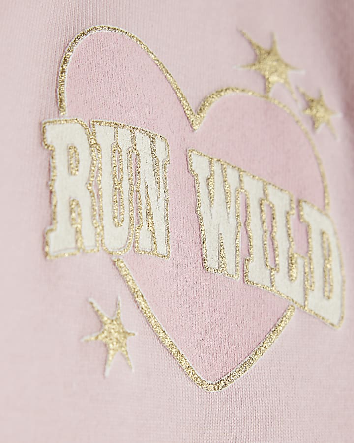 River Island Girls Pink Wild Heart Run T-Shirt