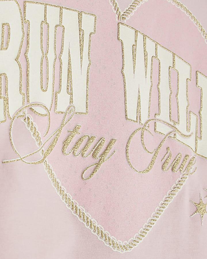 river island Girls Pink Wild Heart Run T-Shirt