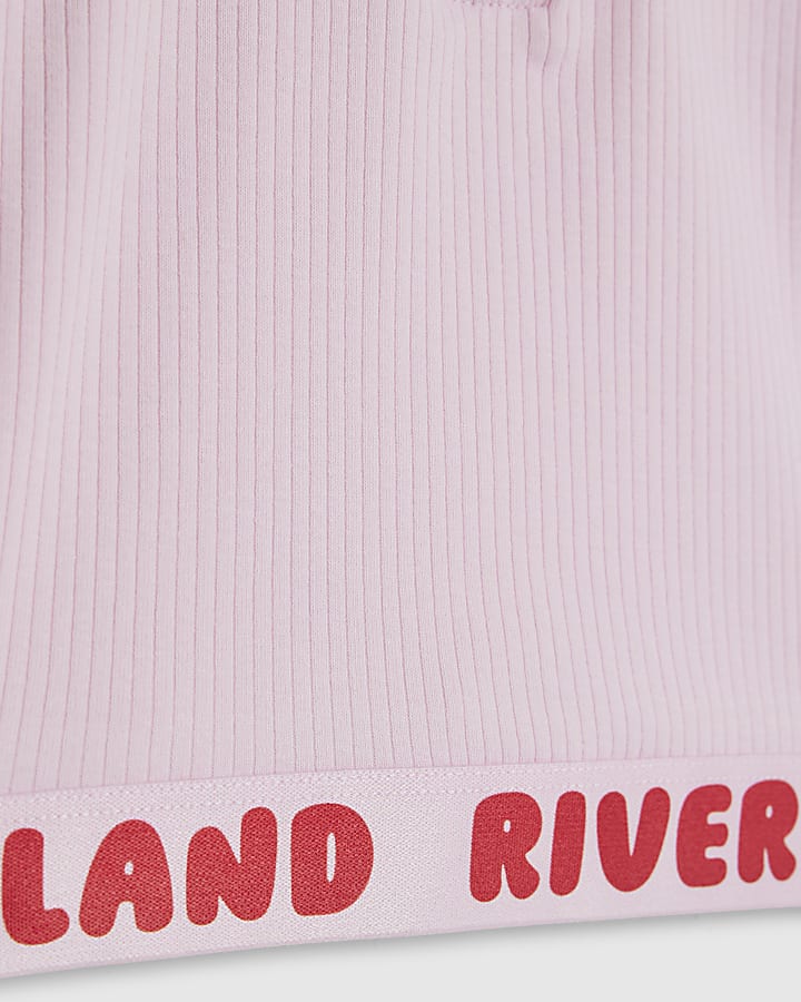 River Island Girls Pink Zip Paris Polo Shirt
