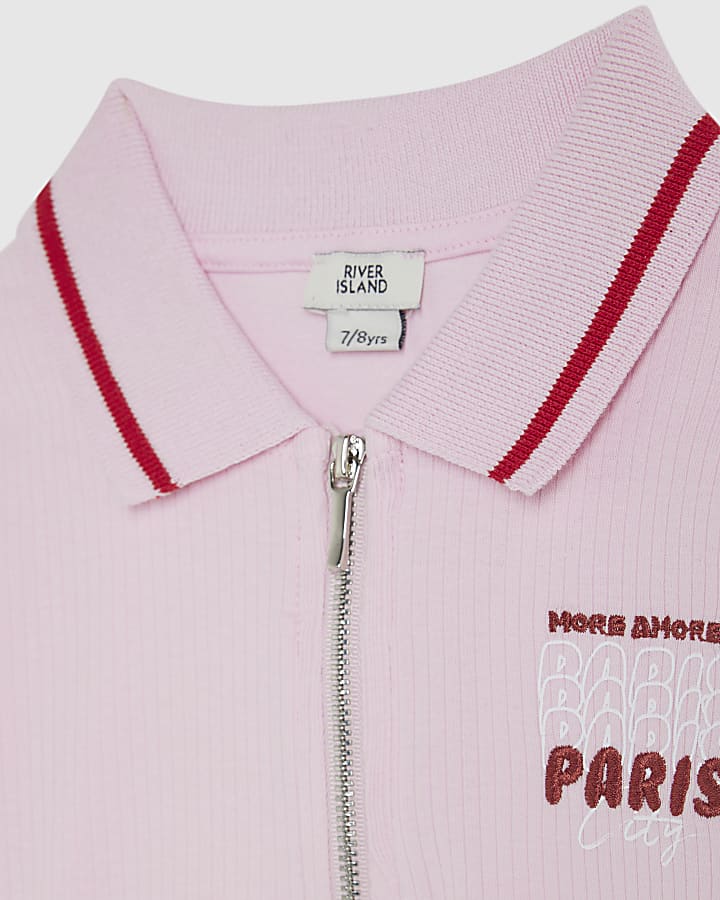 river island Girls Pink Zip Paris Polo Shirt