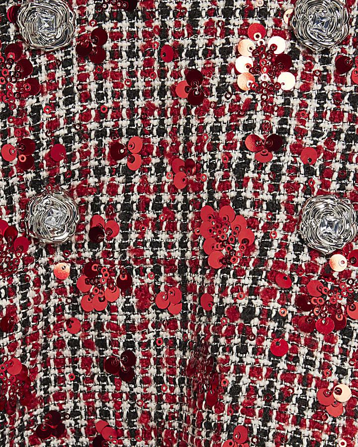 River Island Girls Red Boucle Pinafore Shirt Dress