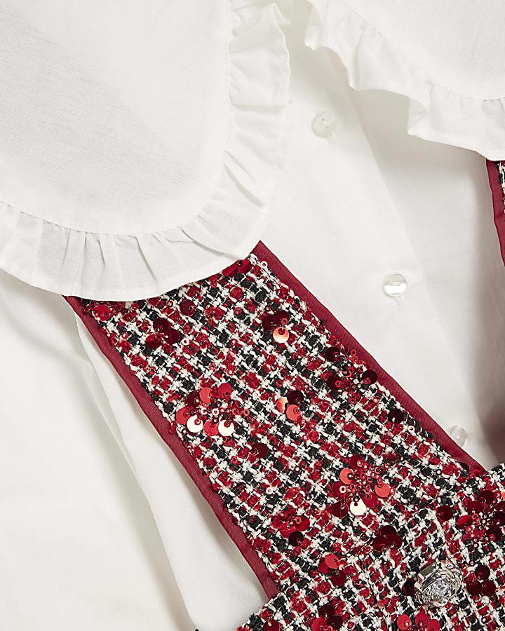 river island Girls Red Boucle Pinafore Shirt Dress