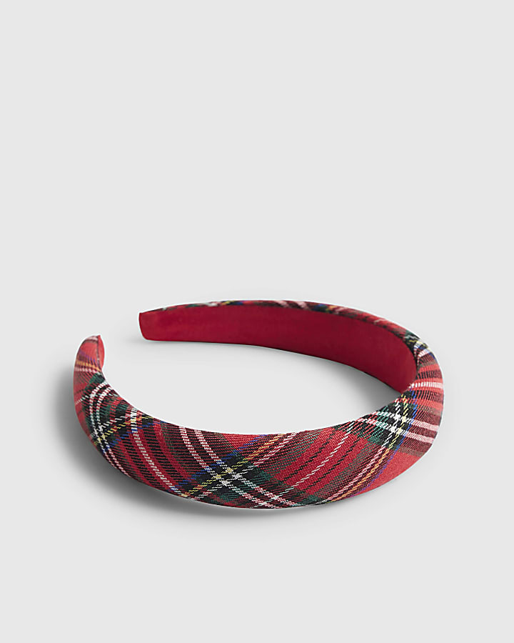 River Island Girls Red Christmas Tartan Headband