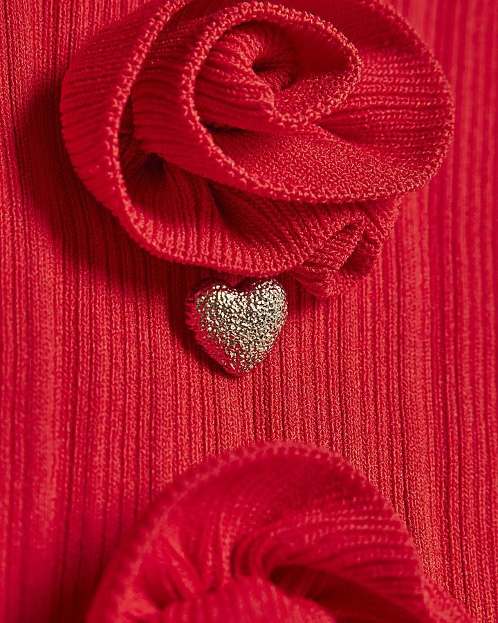 River Island Girls Red Corsage Cardigan Set