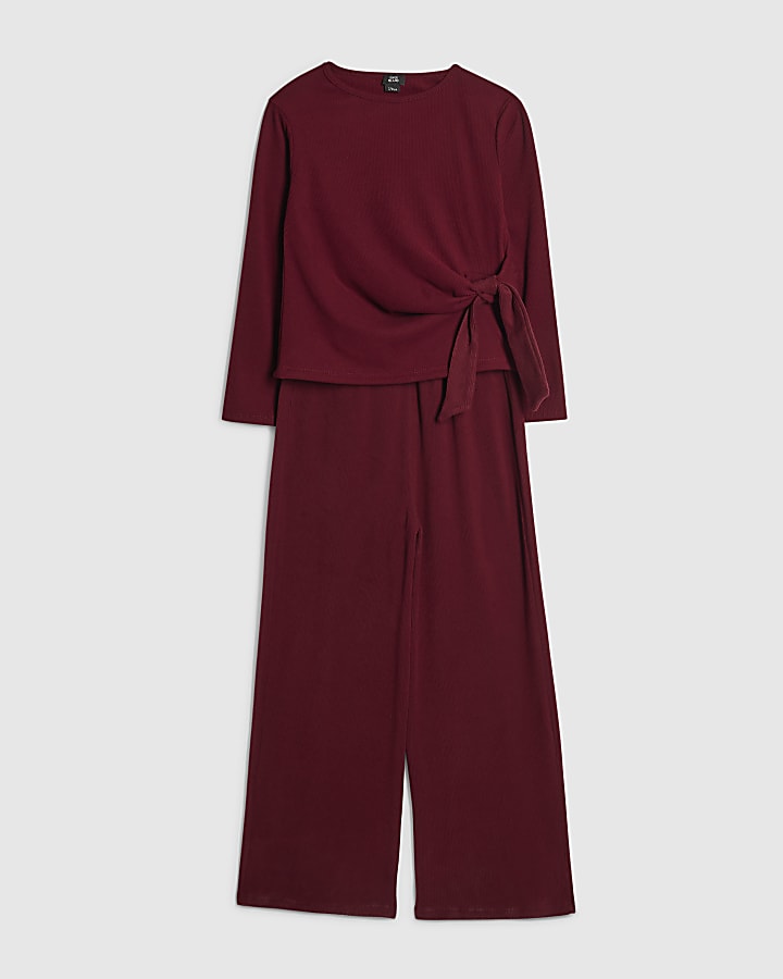 River Island Girls Red Cosy Ribbed Top Set