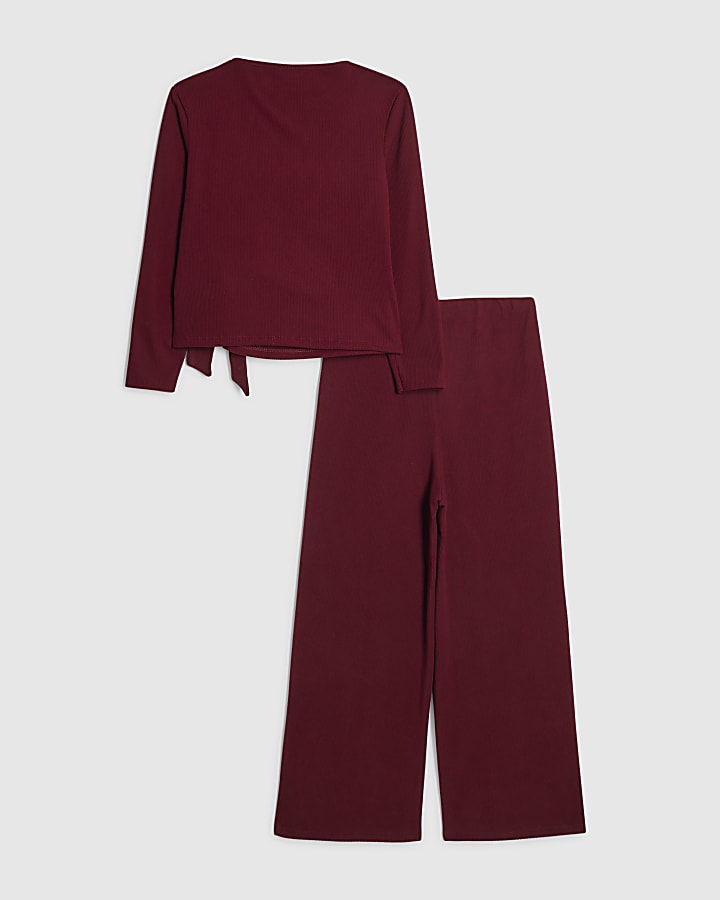 River Island Girls Red Cosy Ribbed Top Set