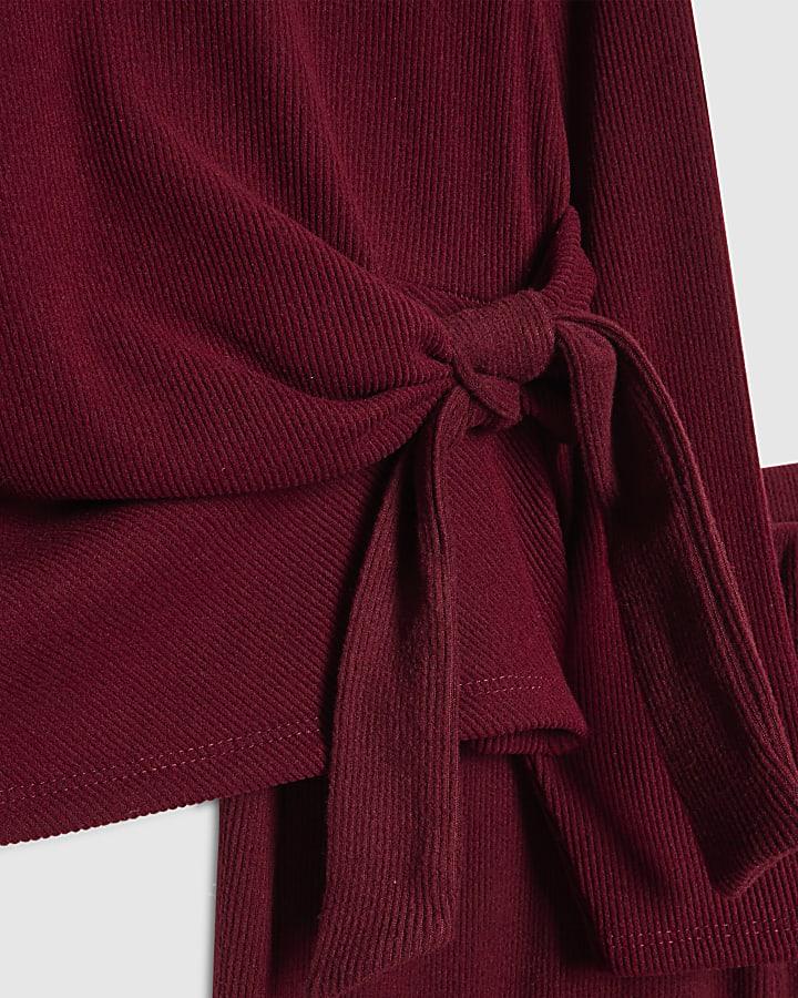 River Island Girls Red Cosy Ribbed Top Set