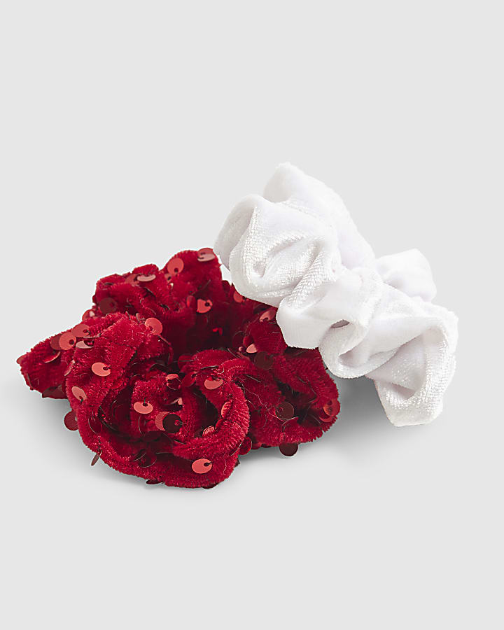 River Island Girls Red Sequin Pack Of 2 Scrunchies