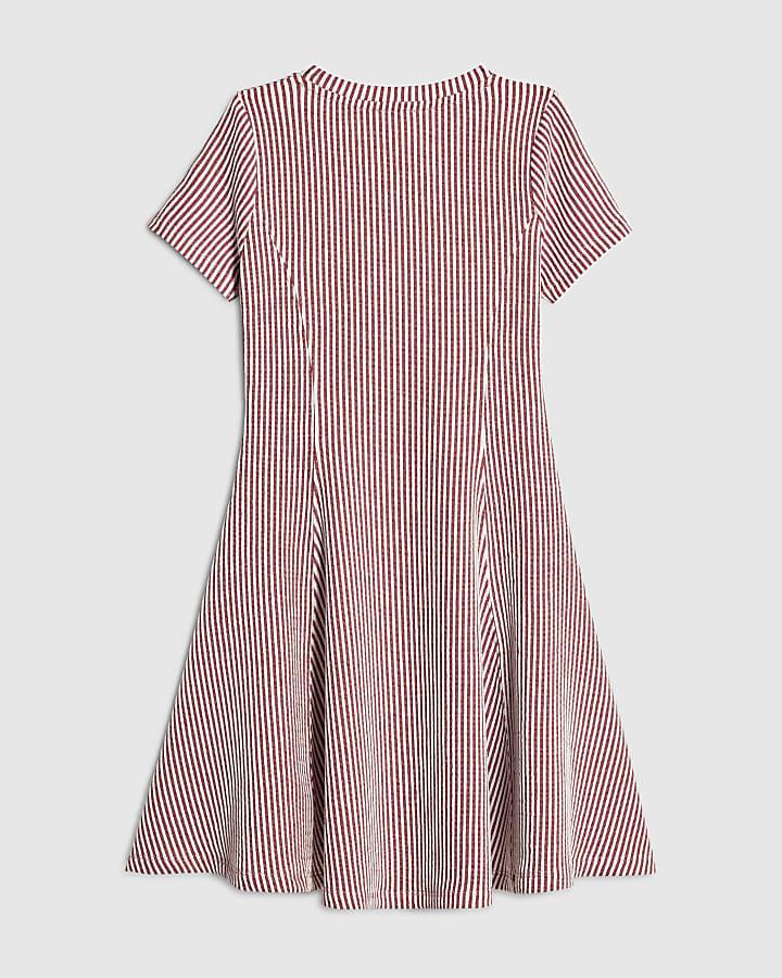 River Island Girls Red Stripe Button Dress