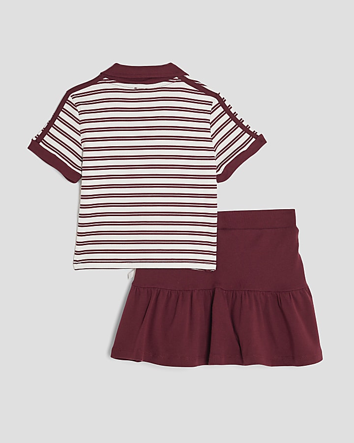 River Island Girls Red Stripe Polo And Skirt Set