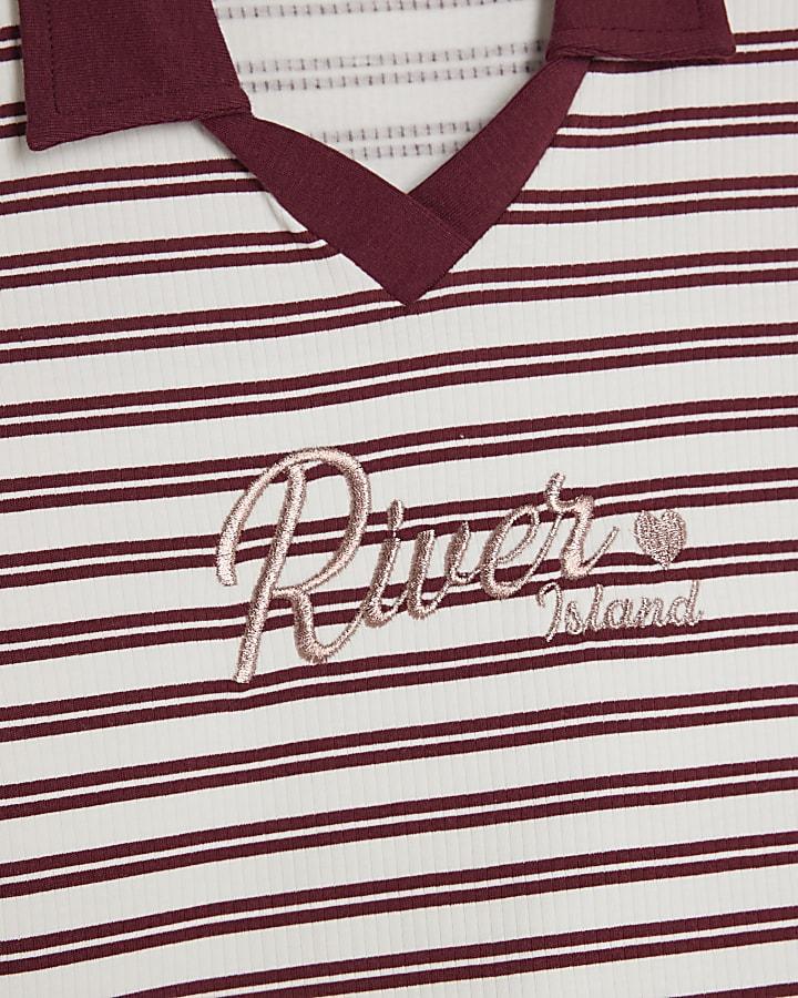 River Island Girls Red Stripe Polo And Skirt Set