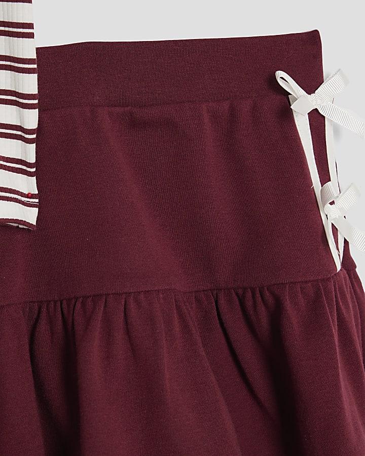 river island Girls Red Stripe Polo and Skirt Set