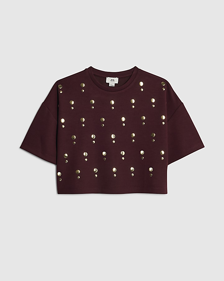 River Island Girls Red Studded T-Shirt