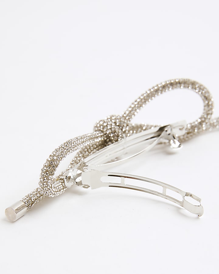 River Island Girls Silver Crystal Bow Hair Clip