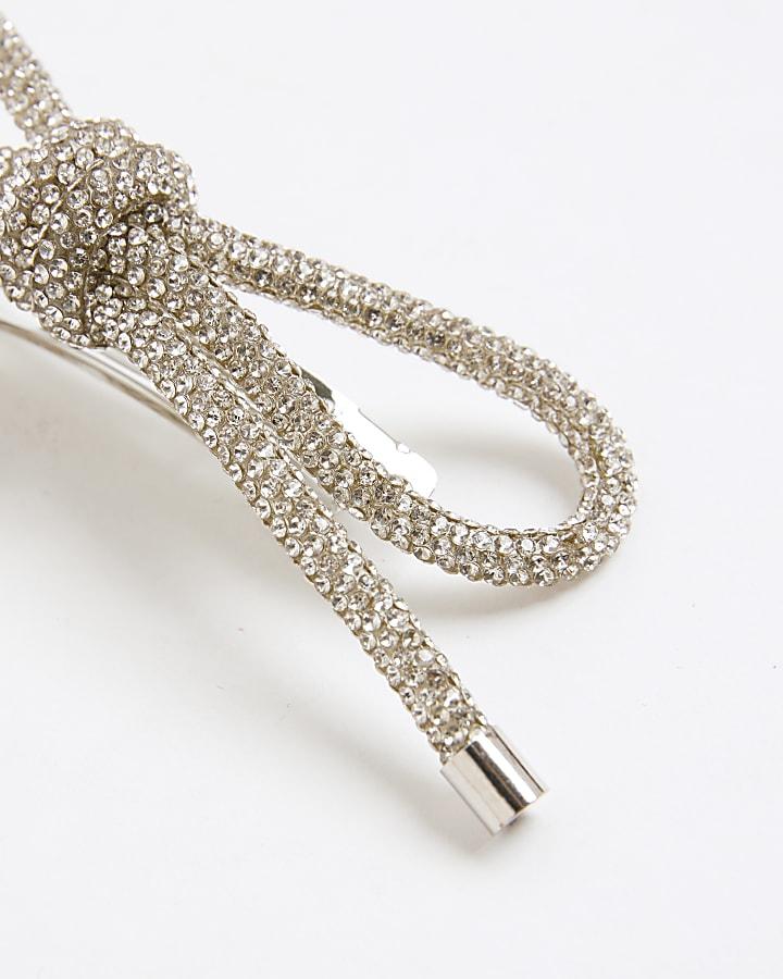 River Island Girls Silver Crystal Bow Hair Clip