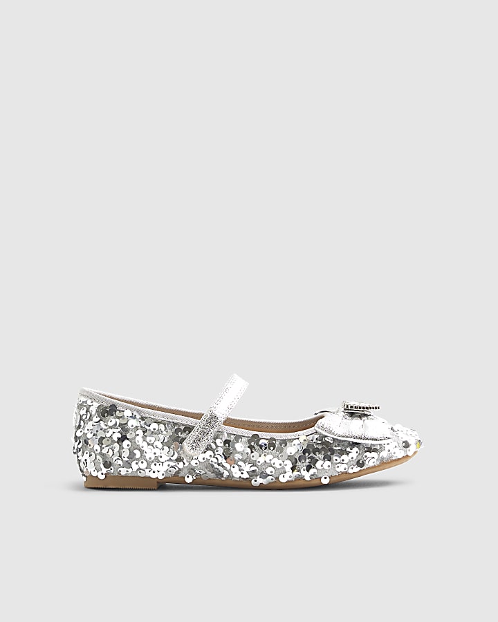 River Island Girls Silver Sequin Ballet Pumps
