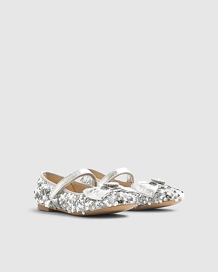 River Island Girls Silver Sequin Ballet Pumps
