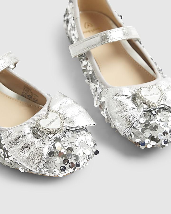 River Island Girls Silver Sequin Ballet Pumps
