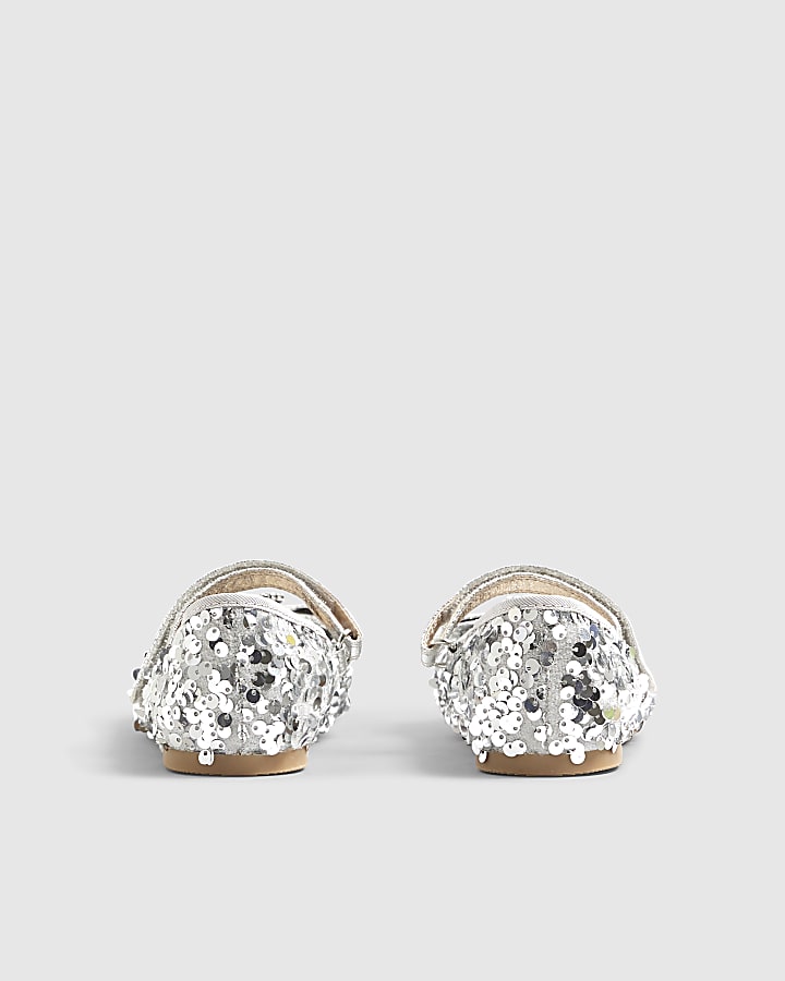 river island Girls Silver Sequin Ballet Pumps
