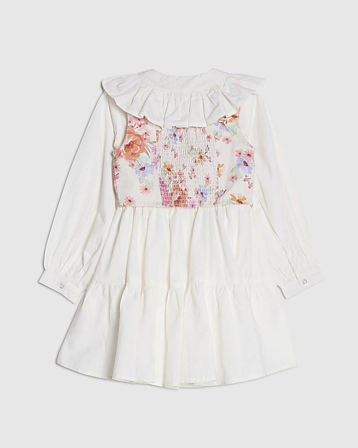 River Island Girls White 2 In 1 Floral Dress