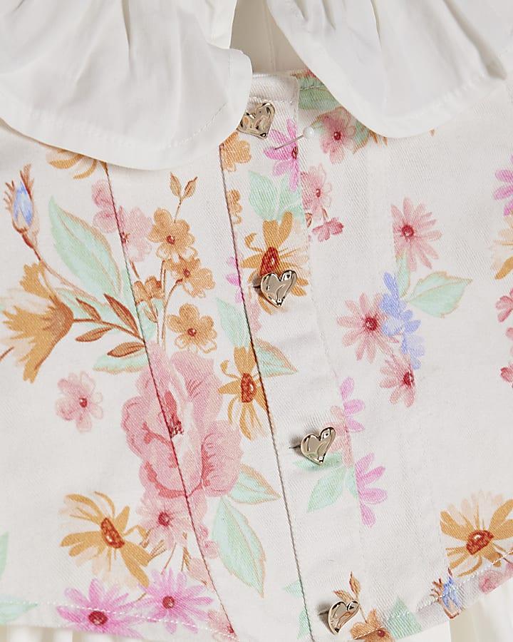 River Island Girls White 2 In 1 Floral Dress