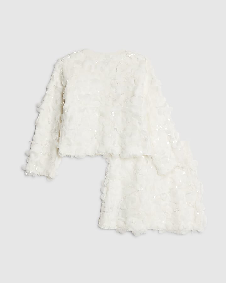 River Island Girls White 3D Floral Skirt Set