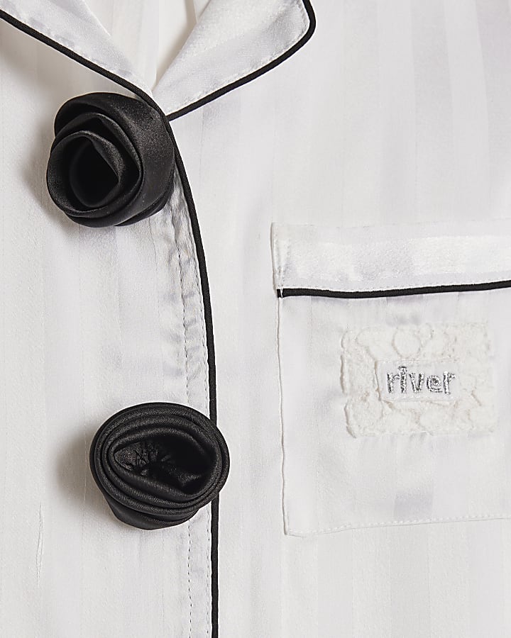 River Island Girls White Corsage Satin Pyjamas Set