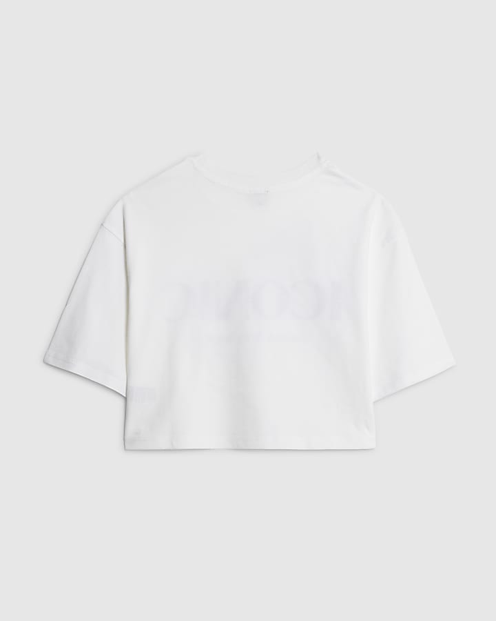 River Island Girls White Diamante Hotfix T-Shirt