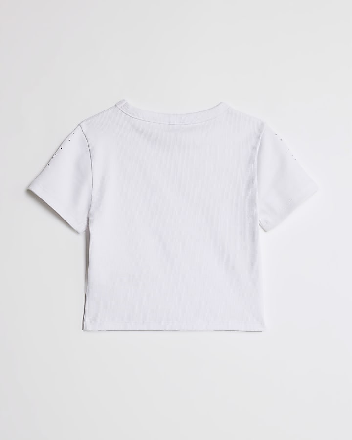 River Island Girls White Embellished T-Shirt