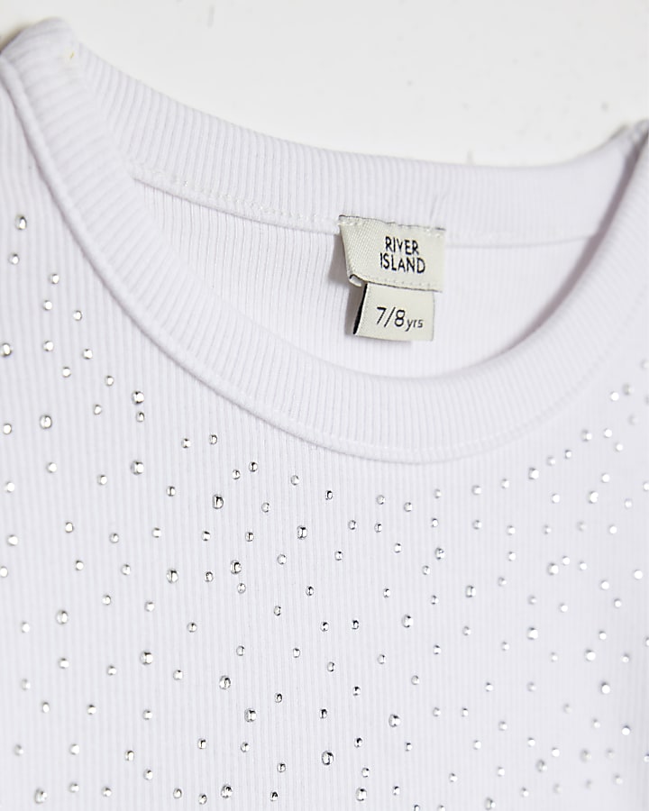 River Island Girls White Embellished T-Shirt