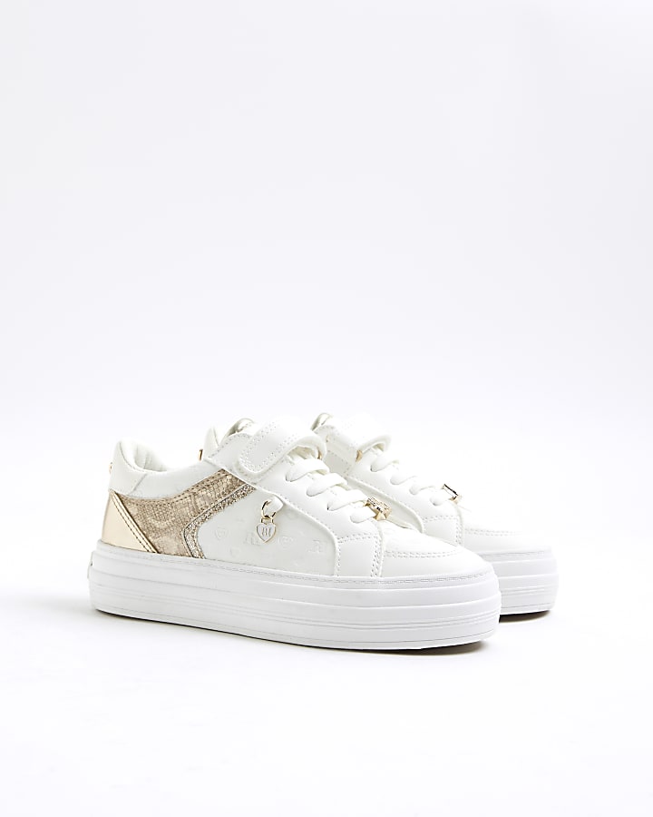 River Island Girls White Heart Embossed Trainers