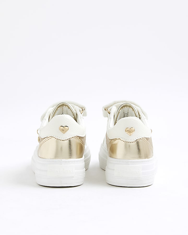 River Island Girls White Heart Embossed Trainers