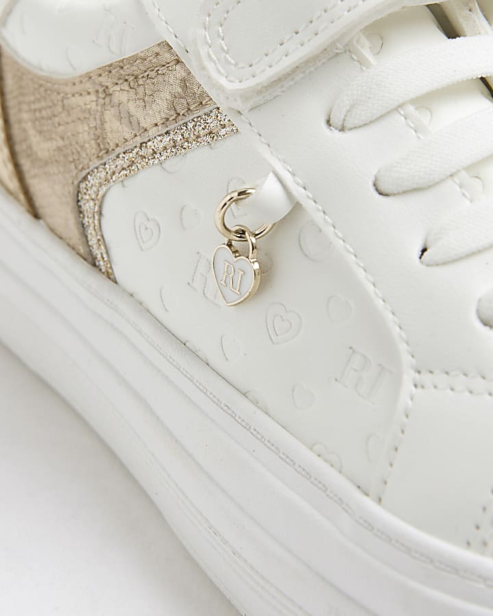 river island Girls White Heart Embossed Trainers