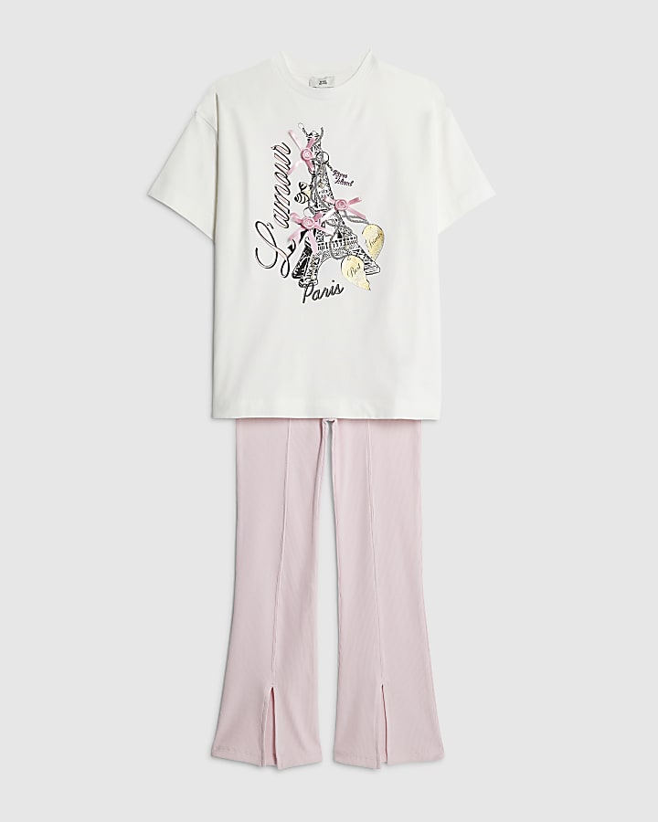 River Island Girls White L'amour Paris T-Shirt Set