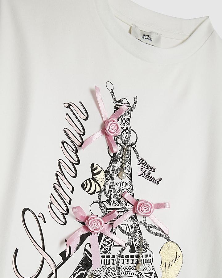 River Island Girls White L'amour Paris T-Shirt Set