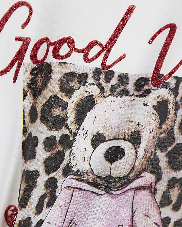 river island Girls White Leopard Bear T-shirt