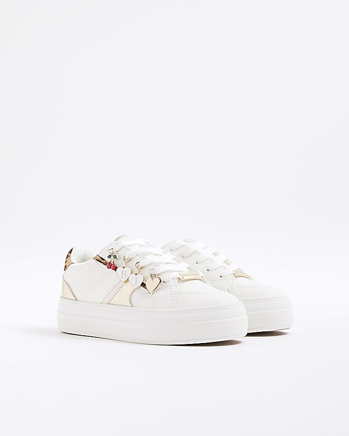River Island Girls White Leopard Charm Trainers