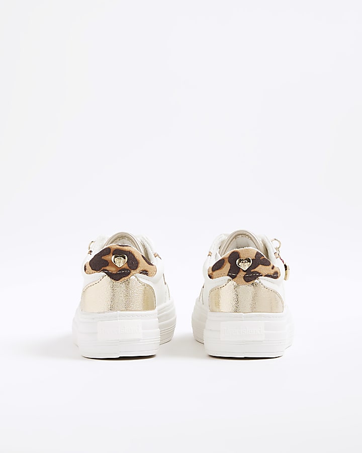 River Island Girls White Leopard Charm Trainers