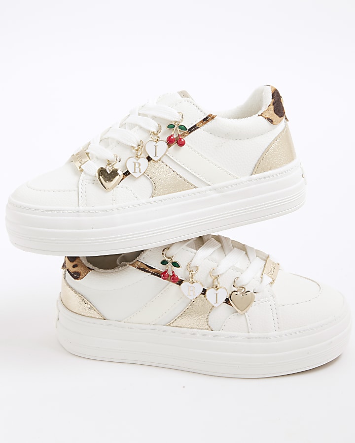River Island Girls White Leopard Charm Trainers