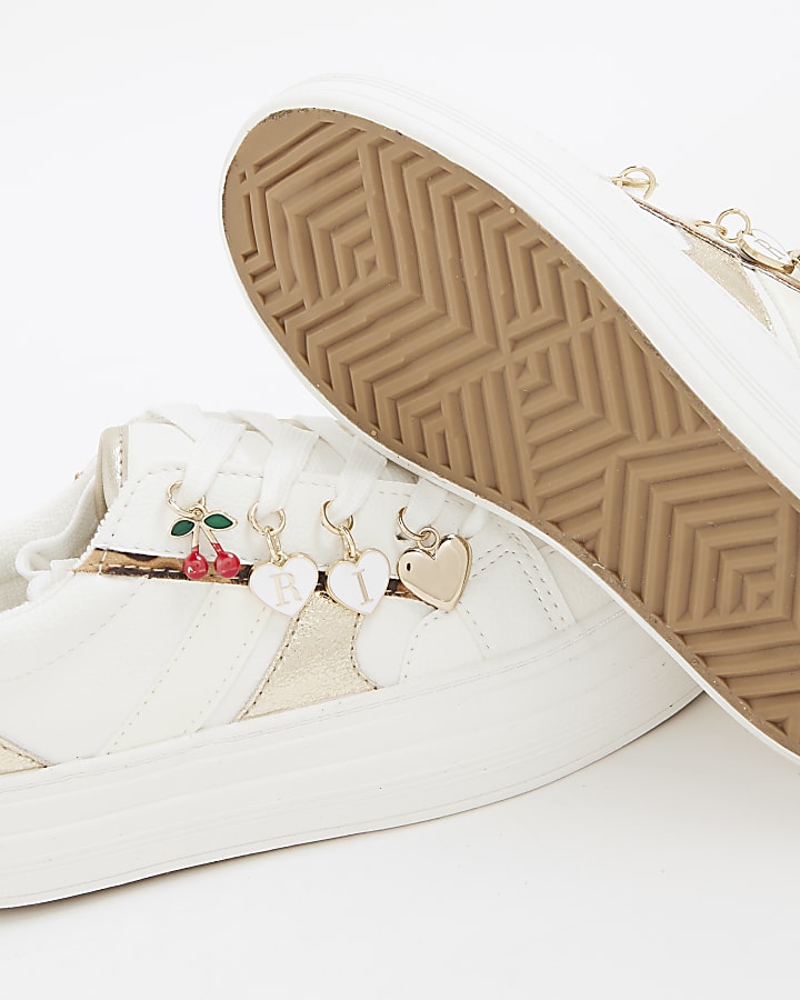 river island Girls White Leopard Charm Trainers