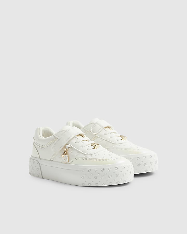 River Island Girls White Monogram Trainers